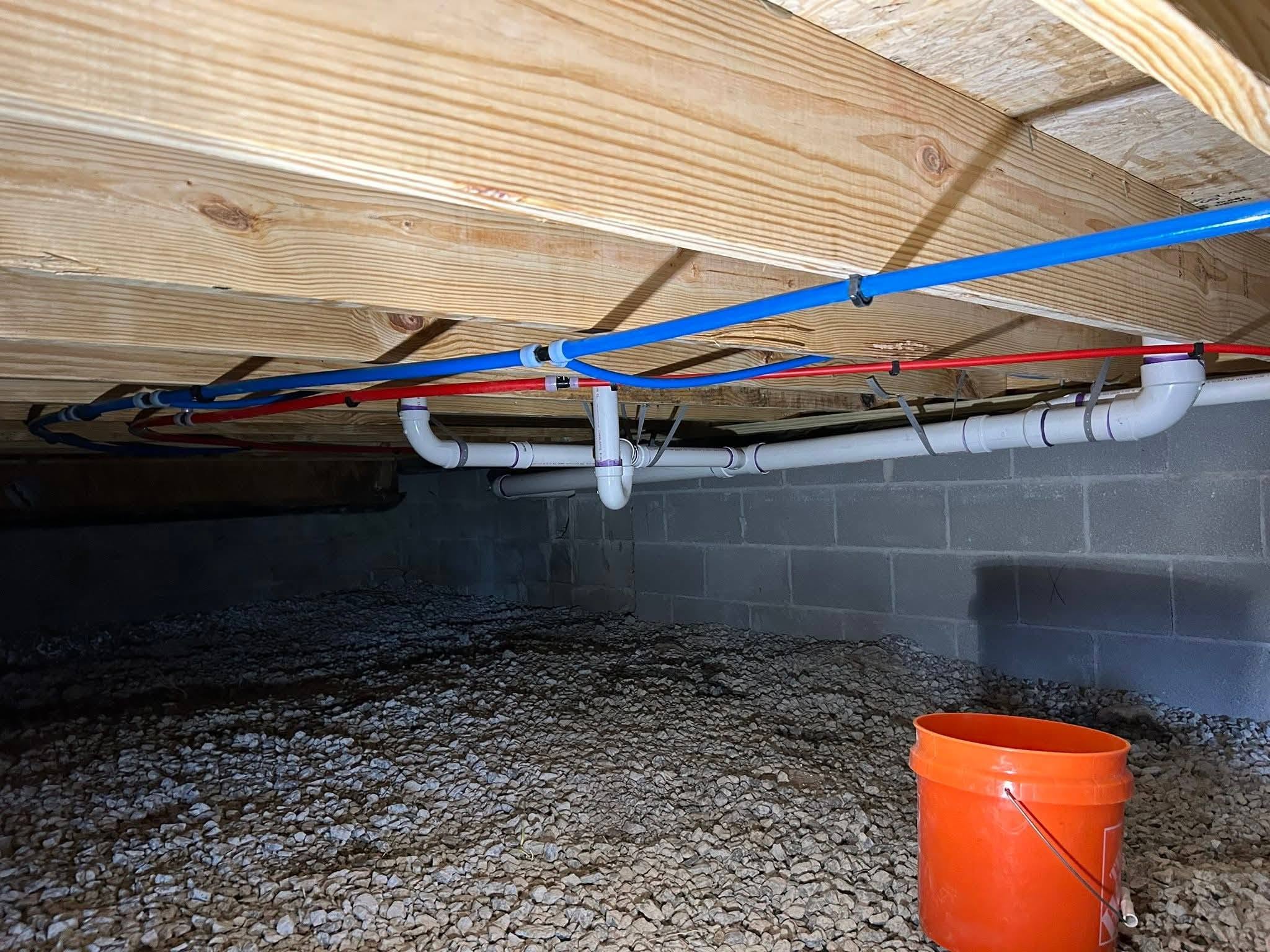 Crawlspace supply and drain lines