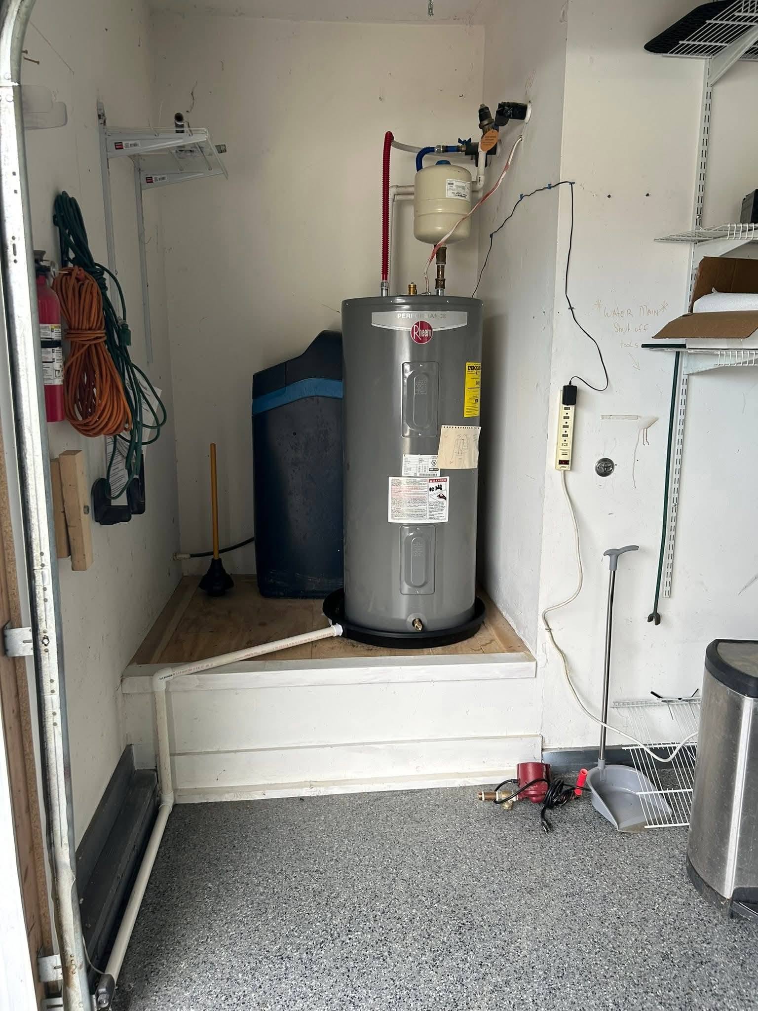 Water heater install with drain pan
